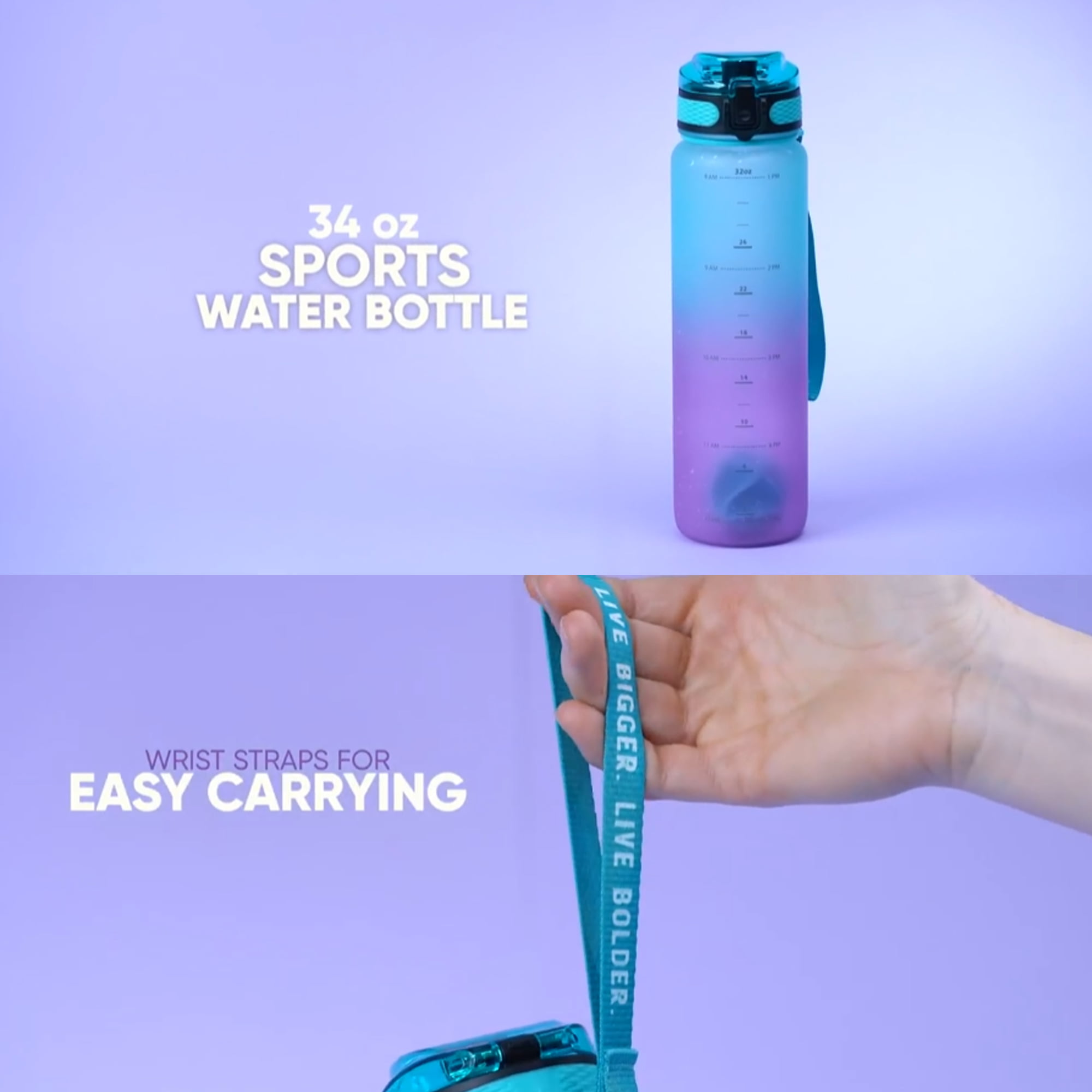 Live Infinitely 34 oz Gym Water Bottle with Time Marker - Fruit Infuser Screen BPA Free 1 Liter Water Bottle - Locking Flip Top Lid & Durable Travel