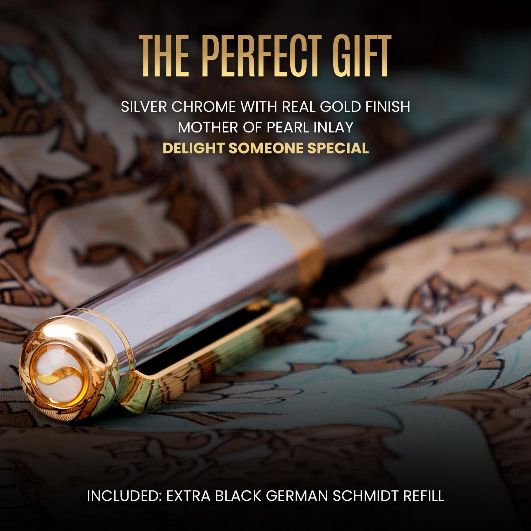 Chrome Rollerball Pen - Stunning Luxury  Real Schmidt Ink Refill Roller Ball Gift Set For Men & Women Professional Executive Office Fancy Pens
