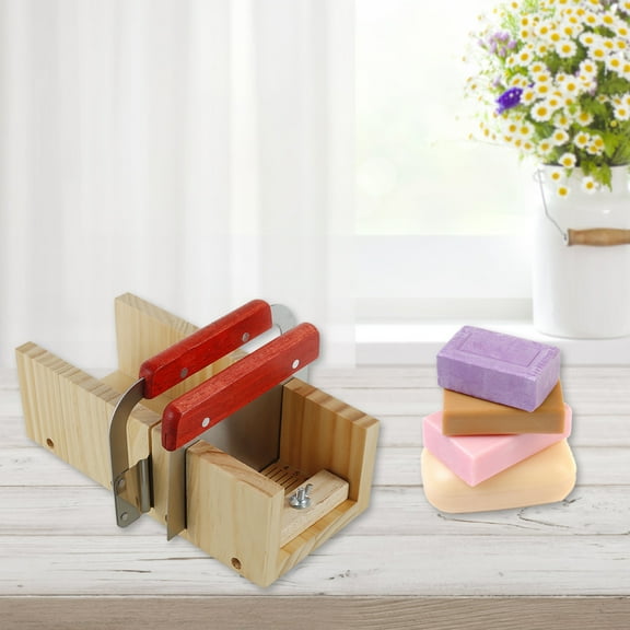 Pluokvzr Soap Cutter Set Wooden Soap Cutting Tool Set Adjustable Wood Soap Cutter with Stainless Steel Wavy Cutter Straight Cutter Multifunctional Soap Cutting Kit for DIY Handmade Soap Makers