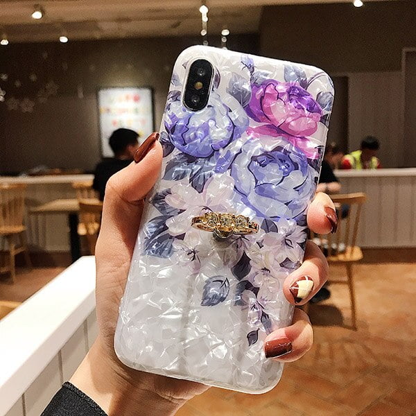 Funda de teléfono con soporte de anillo Floral Retro LOVECOM para iPhone 14 13 12 11 Pro Max XR XS Max X 7 8 Plus funda suave IMD Dream Shell Tan Jianjun unisex