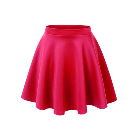 Gray Striped Skirt - MBJ WB211 Womens Basic Versatile Stretchy Flared Skater Skirt XXL NEON_FUCHSIA