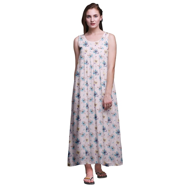 Bimba Robe de Nuit Sans Manches en Rayonne pour Femmes, Vêtement de Nuit Imprimé en Rayonne, Tenue de Sommeil pour Dames - TP