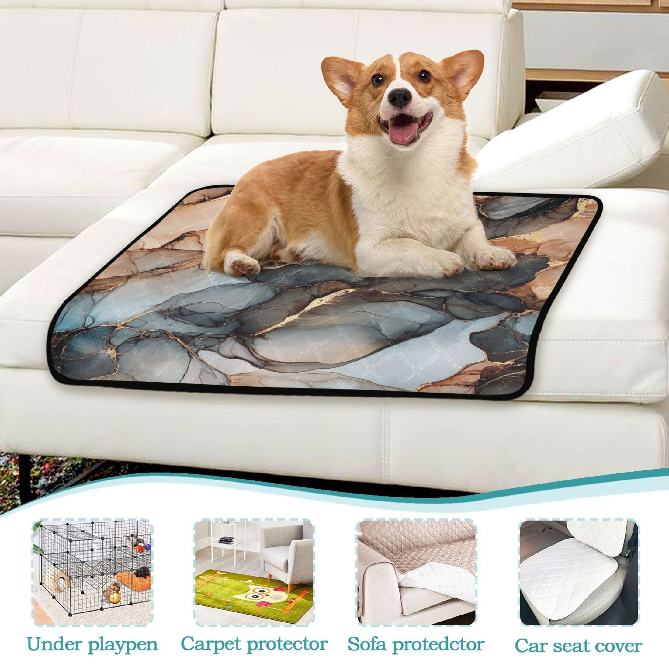 Qxltty Brown Gilt Marble Pattern Cat litter Pads Pet Set of 3 Diaper Mats Center Anti-leakage Layer Absorbent Soft and Comfortable