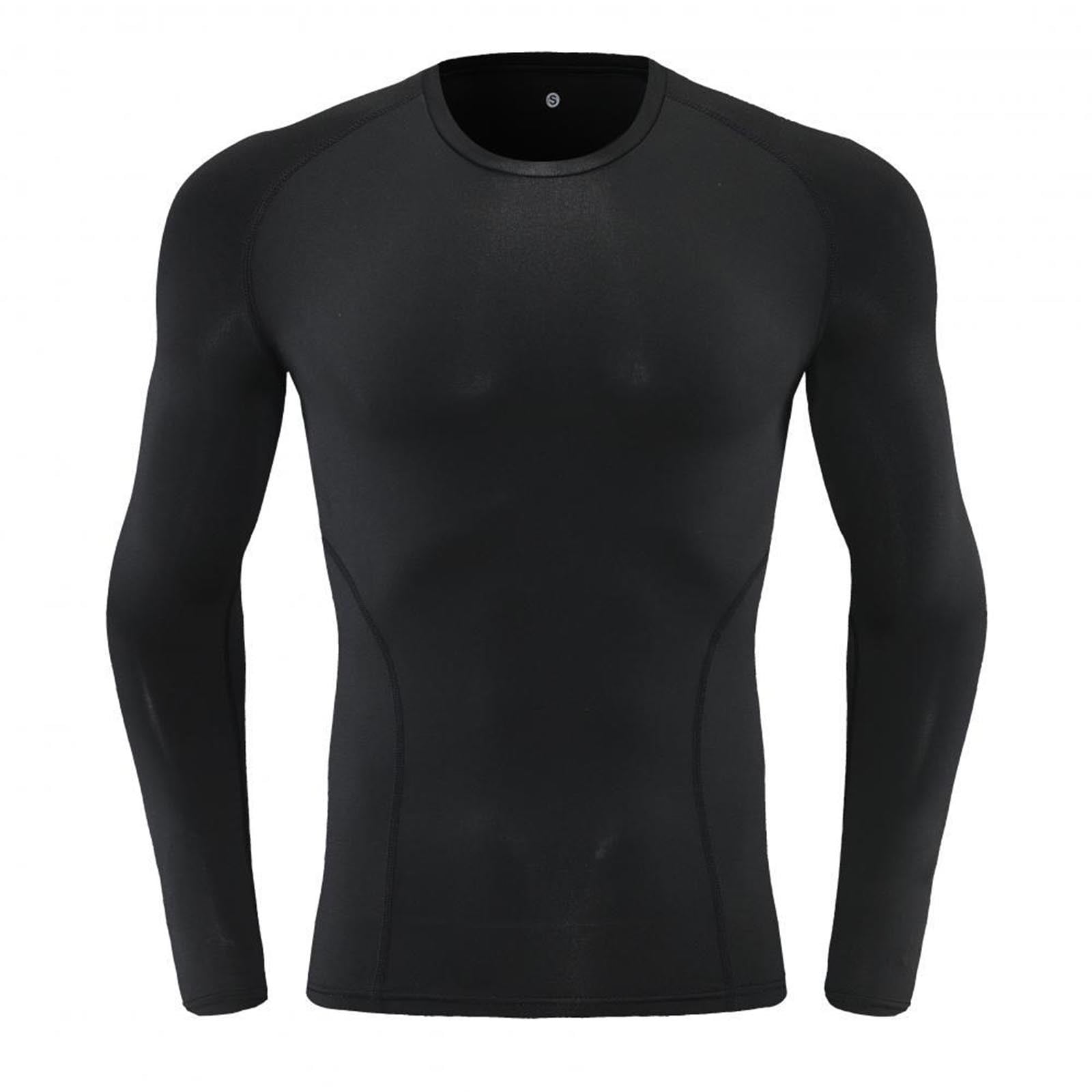 Mineart Solid Compression Workout Top Men Crew Neck Long Sleeve High Elastic Pullover for Gym and Cycling