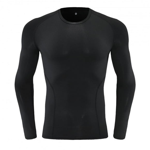 Pisexur Men's Compression Shirt Casual Fashion Solid Color Running Fitness Long Sleeve Leotard High-elastic Exercise Mens Long Sleeve Tee Shirts Black,S