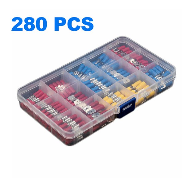 280 Pcs Insulated Wire Electrical Connectors Assortment Butt Ring Spade Quick Disconnect Crimp Marine Automotive Cable Terminals