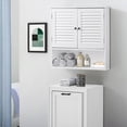 thumbnail image 3 of Giantex Wall Mounted Bathroom Cabinet with Double Shutter Doors and Open Shelf, White, 3 of 8