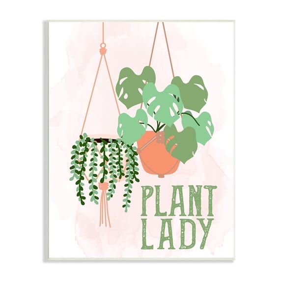 Stupell Industries Casual Plant Lady Hanging Green Potted Vegetation Graphic Art Unframed Art Print Wall Art, Design by Kim Allen