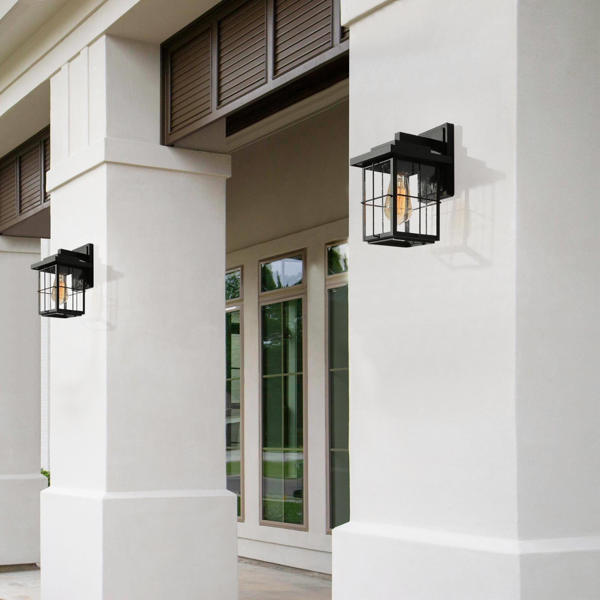 LNC Black Transitional Outdoor Wall Sconce(2 Pack),LED Exterior Wall Light with Seeded Glass