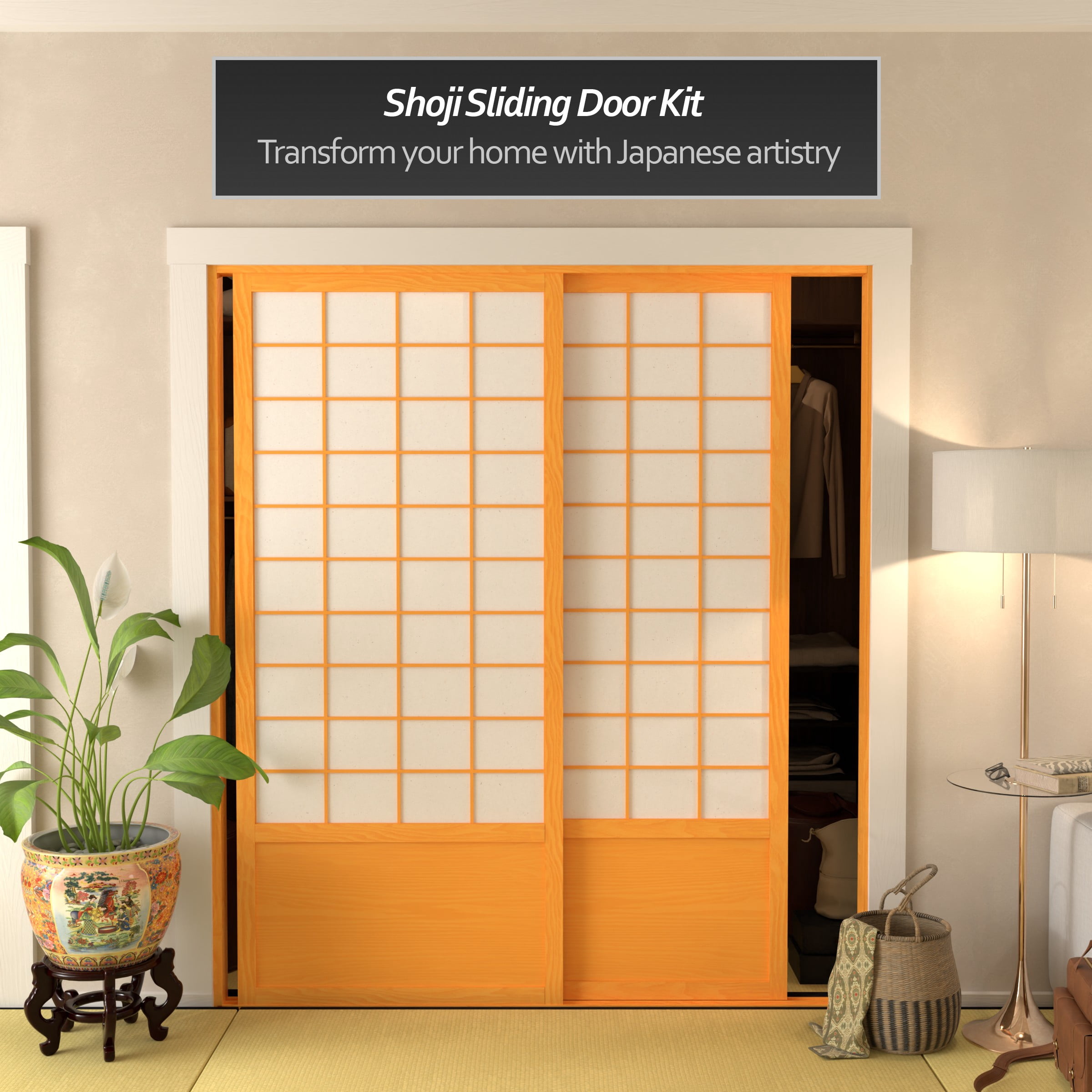Red Lantern 7 ft. Tall Zen Shoji Sliding Door Kit (Double - Sided) - Honey