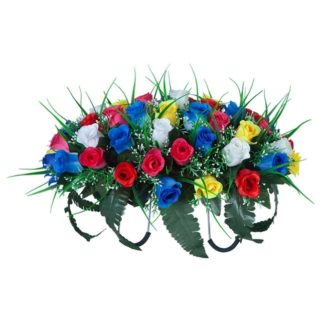 1PC Cemetery Flowers for Cemetery Rose Realistic Silk Cemetery Flowers Bouquet with Saddle In Decorative Lasting Cemetery