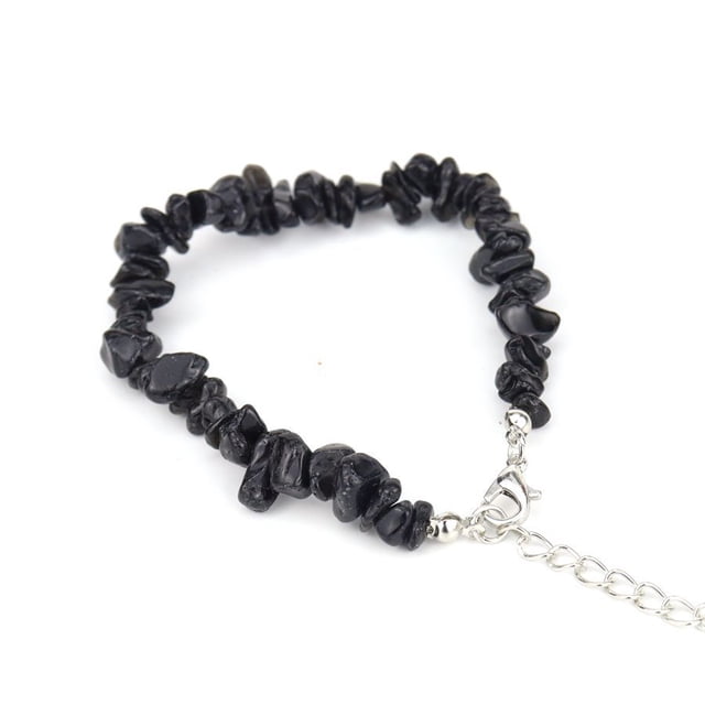 Xiao Hua Pulsera de cuentas hecha a mano, ideal para hombres y mujeres, pulsera ajustable vintage de cristal de piedra natural (negra)