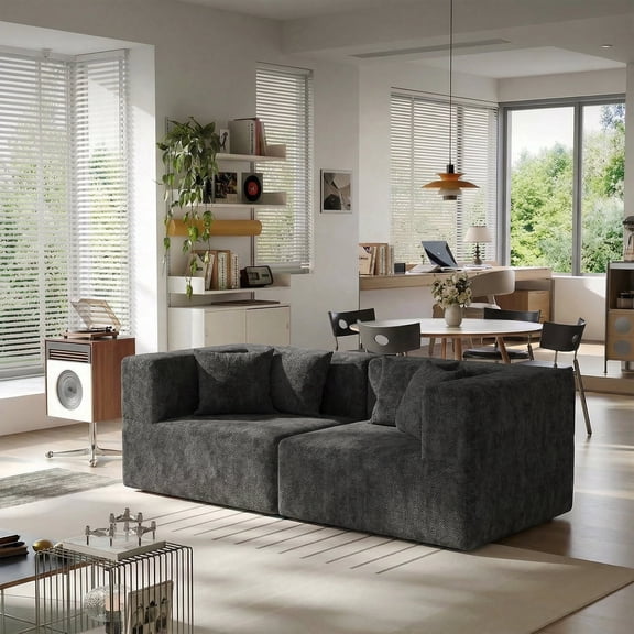 BEHOST Loveseat Cloud Couch, Modular Sectional Sofa wiht 4 Pillows, Chenille Dark Gray