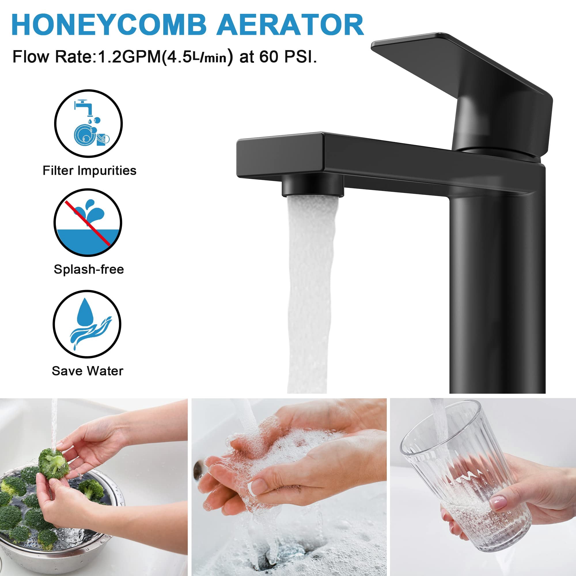 Matte Black Bathroom Sink Faucet Single Handle Bathroom Faucet Black Single Hole Vanity Faucet Modern RV Faucet Deck Mount 1 Hole or 3 Hole