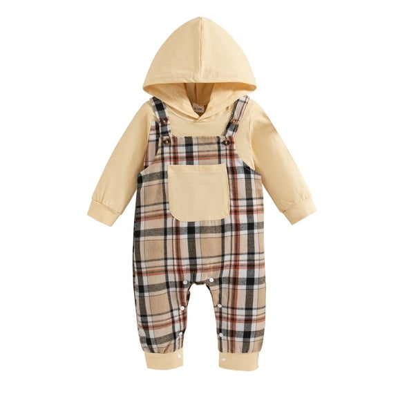 Newborn Baby Boys Clothes 3 Months Boys 2PCS Outfits Set Newborn Boys Long Sleeve Hooded Top Overall Pants Set Khaki