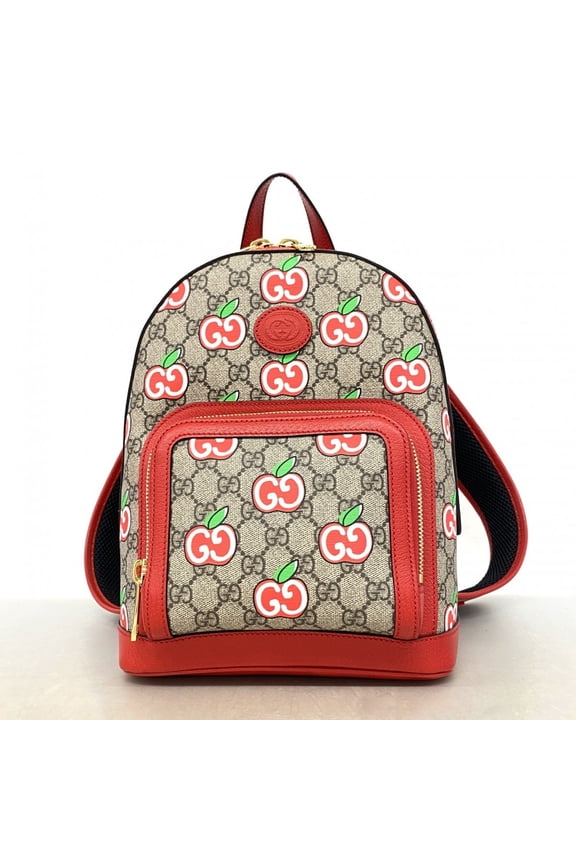 Pre-Owned Gucci GG Supreme Backpack 601296 Beige Red Women's