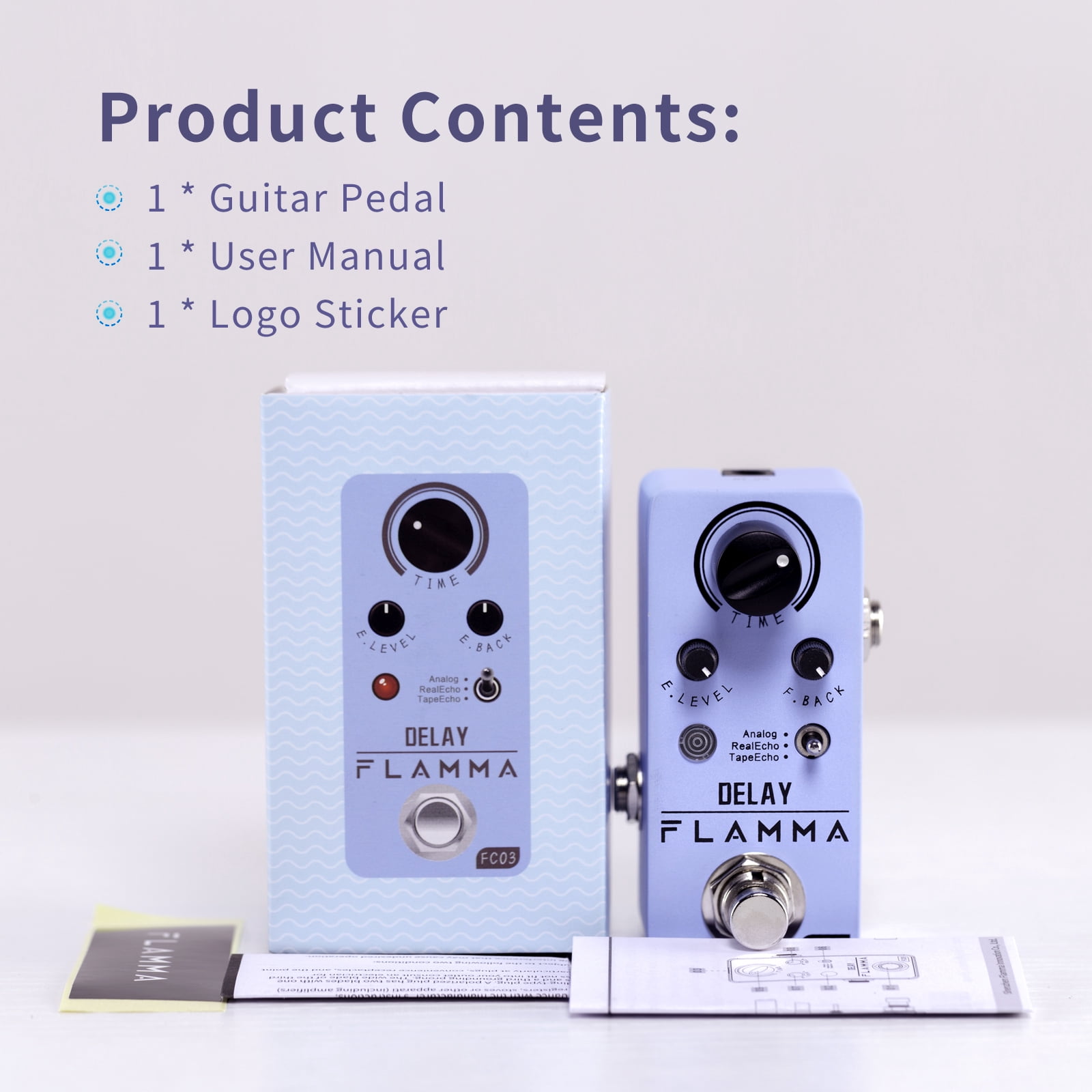 FLAMMA FC03 Delay Pedal Mini Digital Electric Guitar Effects Pedal with Analog Real Echo Tape Echo Delay True Bypass