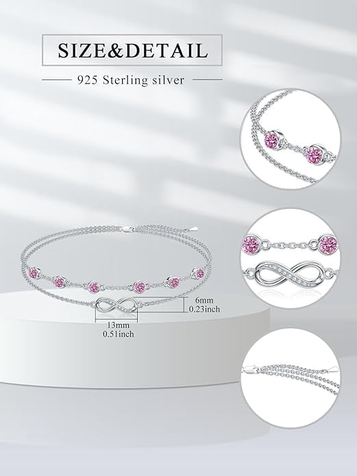 CACA LADY Women's 925 Sterling Silver Adjustable Anklet Endless Love Symbol Anklet Adjustable Plus Size Large Valentine's Day Mother's Day Gift for Her