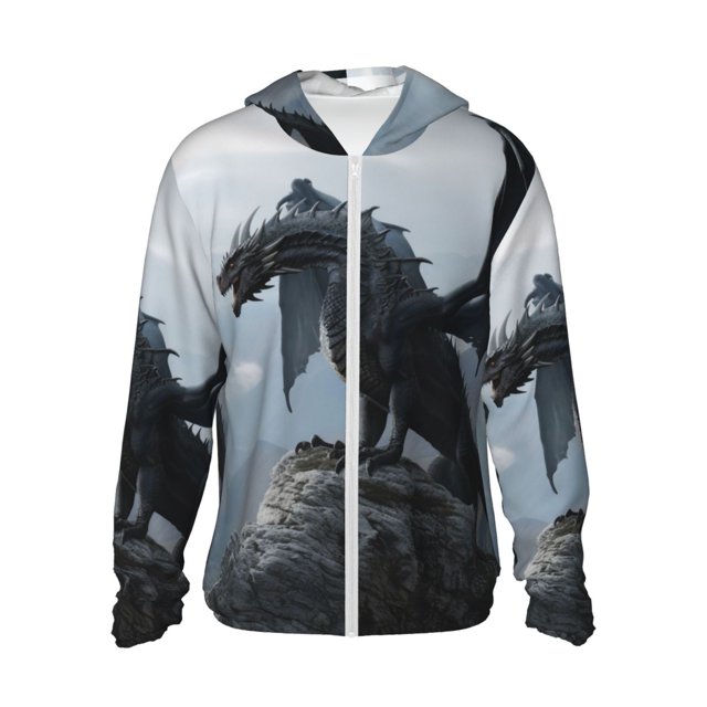 Balery Valley Gray Dragon Sudadera ligera de manga larga con capucha y protección solar UPF 50+ para hombre y mujer, ideal para pesca y running-Small