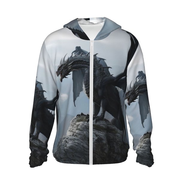 Balery Valley Gray Dragon Sudadera ligera de manga larga con capucha y protección solar UPF 50+ para hombre y mujer, ideal para pesca y running-Small