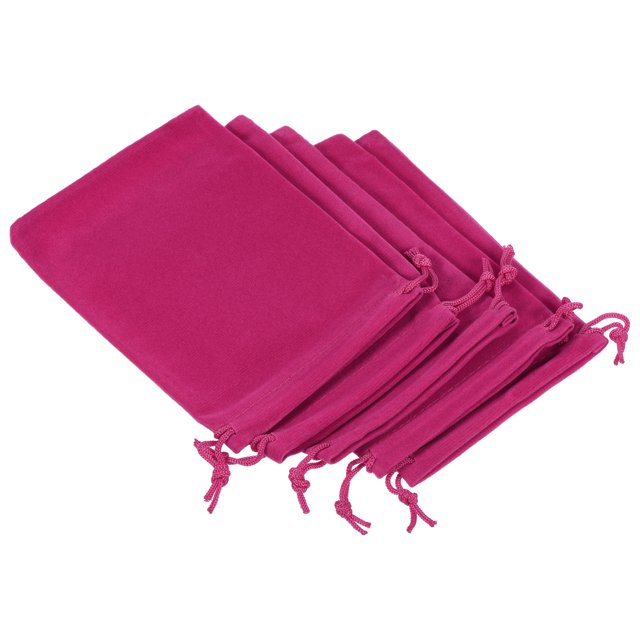 Unique Bargains Pochette en Microfibre 14x10cm, 5 Pcs Sac Cadeau à Cordon de Rangement Doux, Rouge Rose