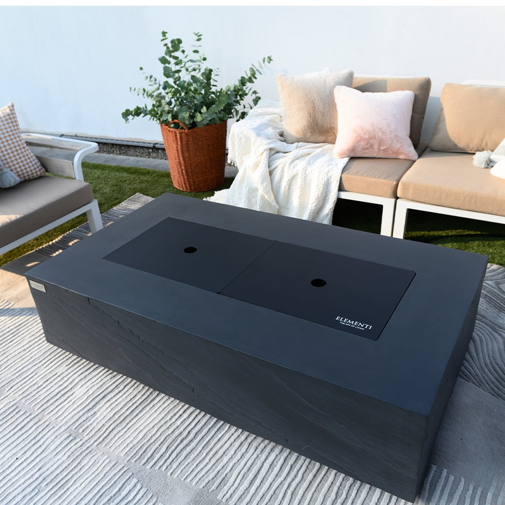 Elementi Plus Capetown Natural Gas Fire Pit for Outside Outdoor Fire Pit Table Smokeless Firepit Concrete Rectangular Fire Table Patio Heater Fireplace 60000 BTUs - Slate Black, 55.9 x 31.9 Inches
