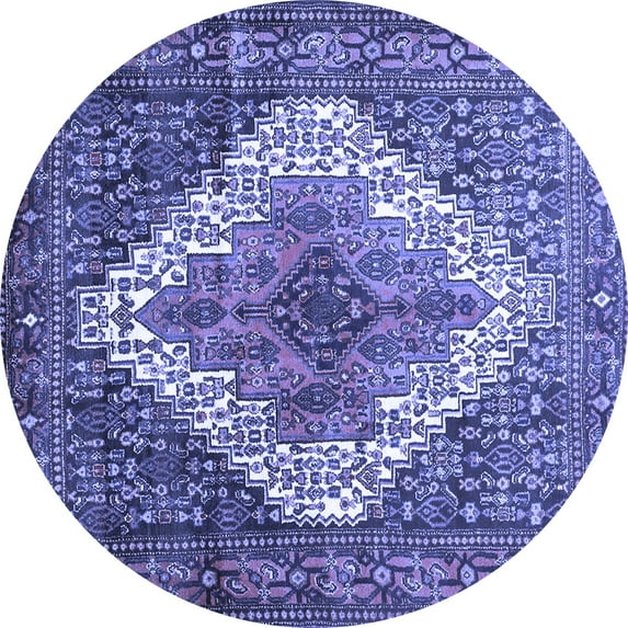 Ahgly Company Machine Washable Indoor Round Medallion Blue Traditional Area Rugs, 7' Round
