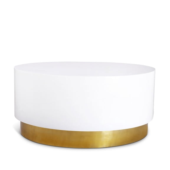 Meridian Furniture Deco White Lacquer Metal Coffee Table with Durable Gold Base