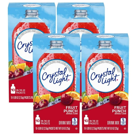 Crystal Light Fruit Punch On-The-Go Powdered Drink Mix, 10 ct - 0.09 oz Packets (Pack - 4)