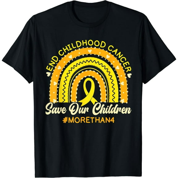 End Childhood Cancer Save Our Children Rainbow Gold Ribbon T-Shirt Black X-Large
