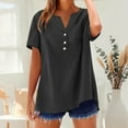 thumbnail image 3 of Womens Shirts Dressy Casual! Comdrip Cotton Linen Shirts for Women Summer Button Down Tops Short Sleeve Casual Blouses Oversized Tshirts 2025 Henley Shirts for Women Black L, 3 of 8