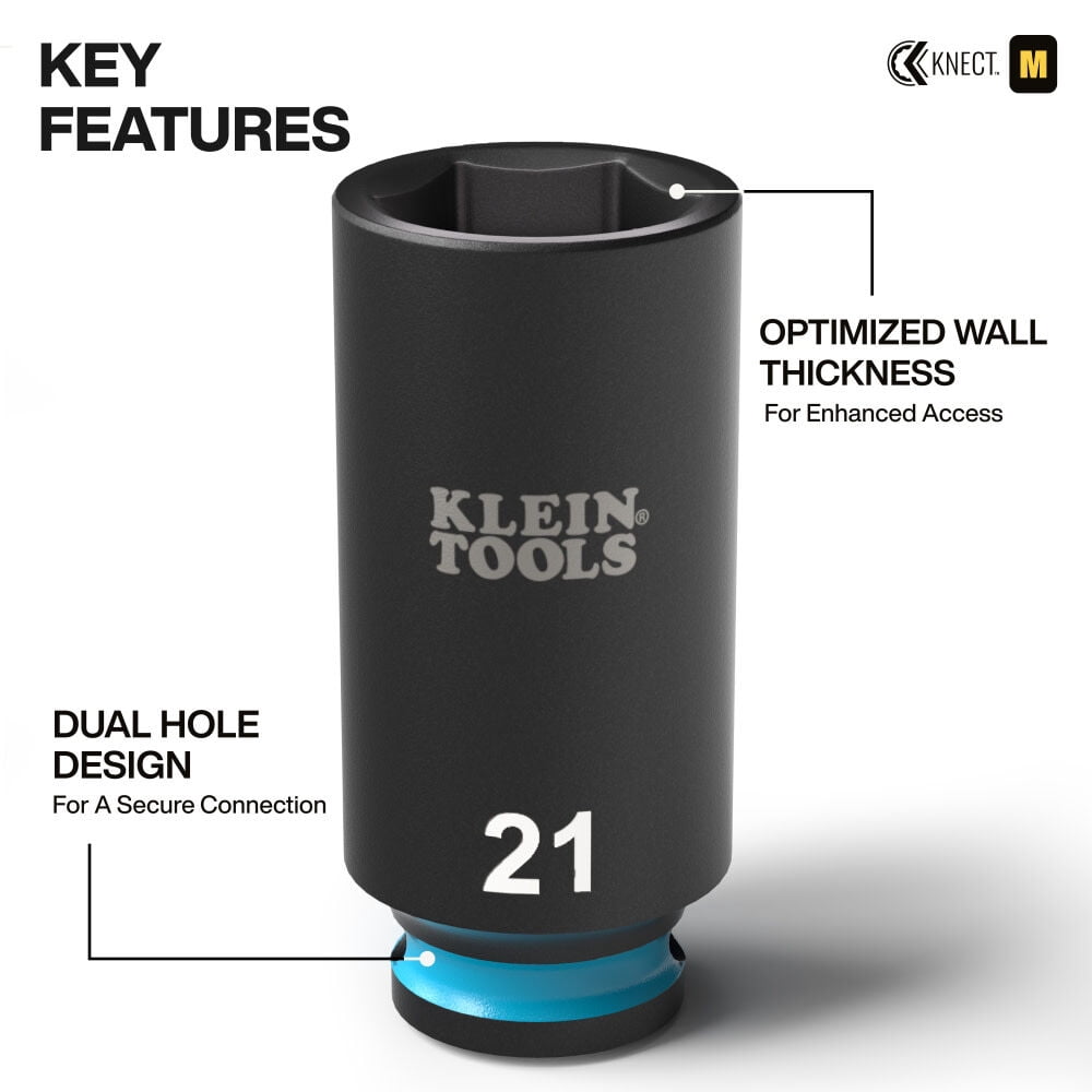 Klein Tools Knect Deep-Well 3/8-Inch Drive Impact Socket Set, Metric, 9 Pieces