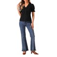 thumbnail image 1 of INSPIRAR CHIC Blusa de Manga Corta con Solapa y Cuello en V Plisada Negra XL, 1 of 6