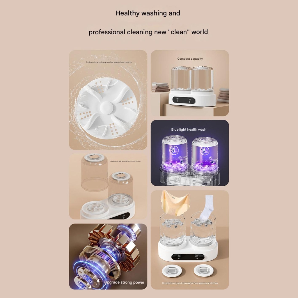 Zeiwohndc Mini Portable Twin Tub Washing Machine For Underwear Socks Bucket Laundry