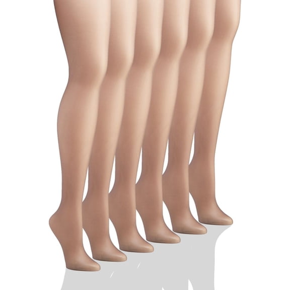 Hanes Women's Silk Reflections Silky Non-Control Top Pantyhose, 6 pairs
