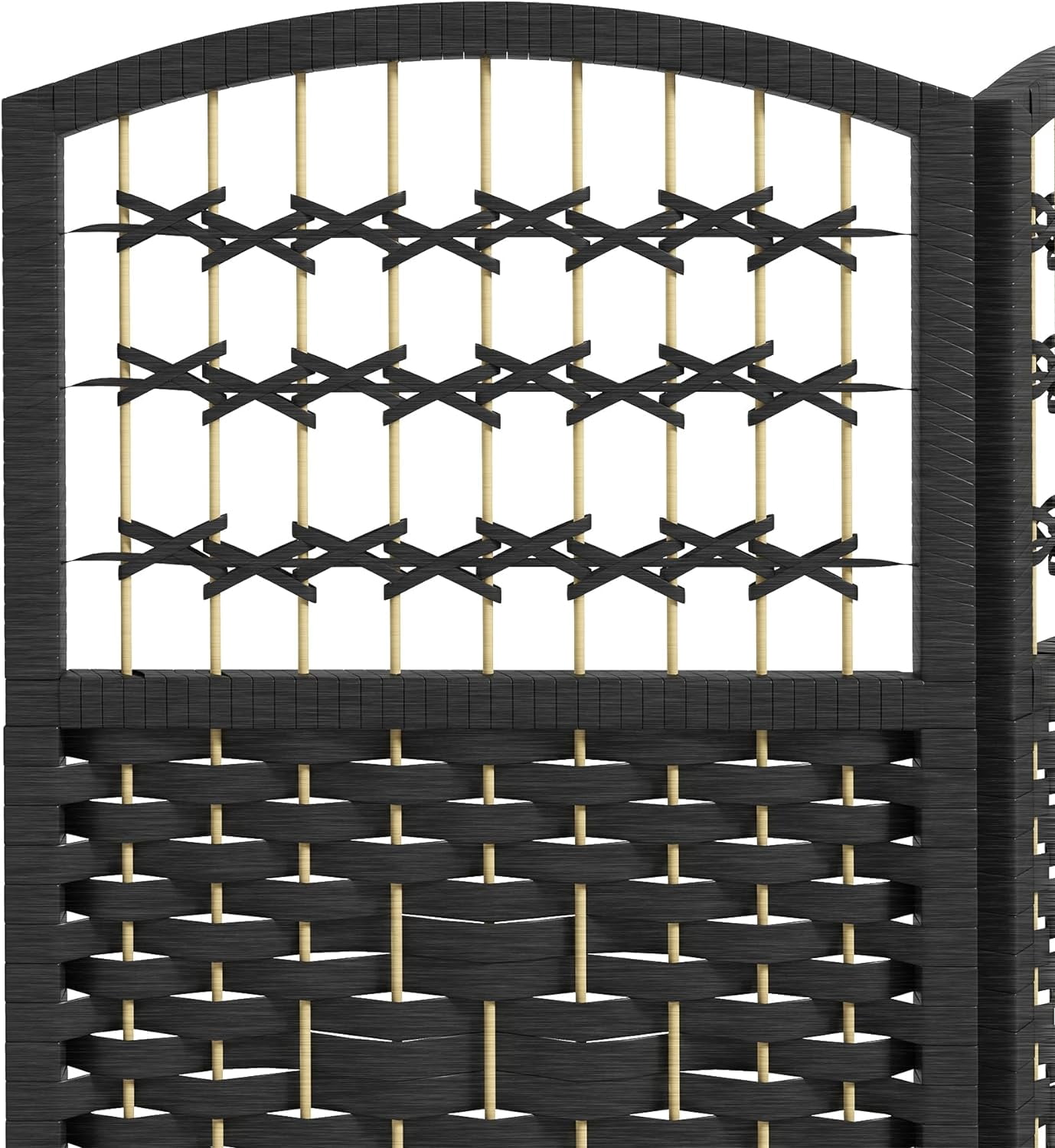 MONGJI 4 Panel Room Divider, Folding Privacy Screen, 5.6' Room Separator, Wave Fiber Freestanding Partition Wall Divider, Black