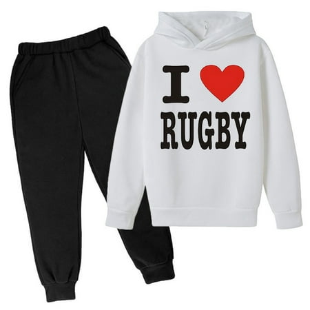 

Hoodie Outfits 2 piece for Boy New Hoodie Sweatsuits Rugby Football Letter Printed Hoodie Pants Children s Fashion Trend American Football Fans Sports Athletic Z03-White 160