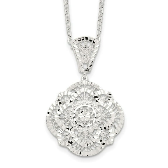 925 Sterling Silver Cable Necklace with Pendants Chain Diamond Cut Fancy 17 inch 2.8 mm