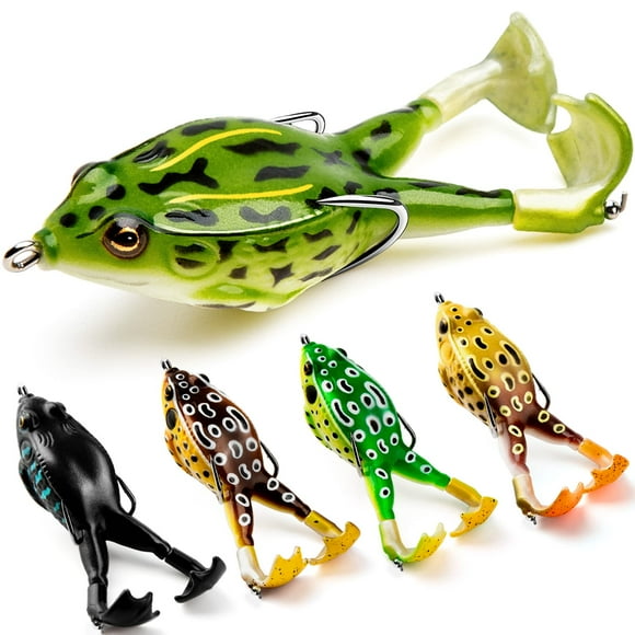 Topwater Frog Lure Bass Trout Fishing Lures Kit Set Realistic Prop Frog Soft Swimbait Floating Bait with Weedless Hooks for Freshwater Saltwater(Pack of 5)