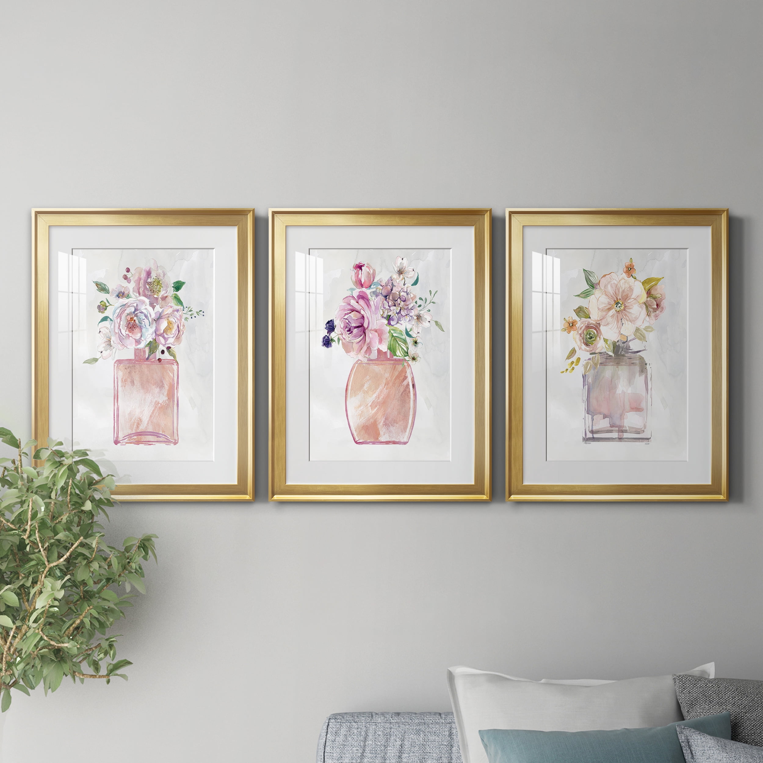 Fragrance of Summer I Premium Framed Prints Set of 3 - Ready to Hang - 22 x 30 Each - Gold Frame