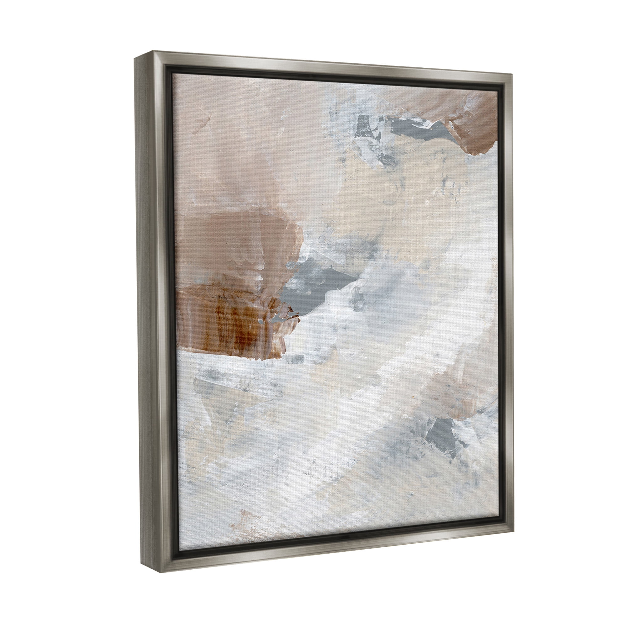 Stupell Industries Neutral Subtle Painting Abstract Painting Gray Floater Framed Canvas Art Print Wall Art, 17 x 21