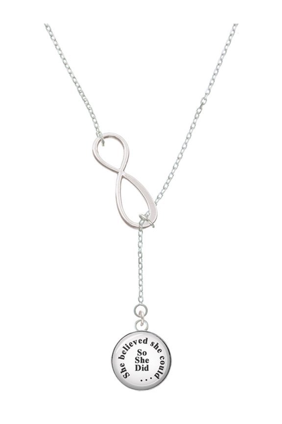 Silvertone Domed She Believed She Could So She Did Silver tone Elegant Infinity Lariat Necklace