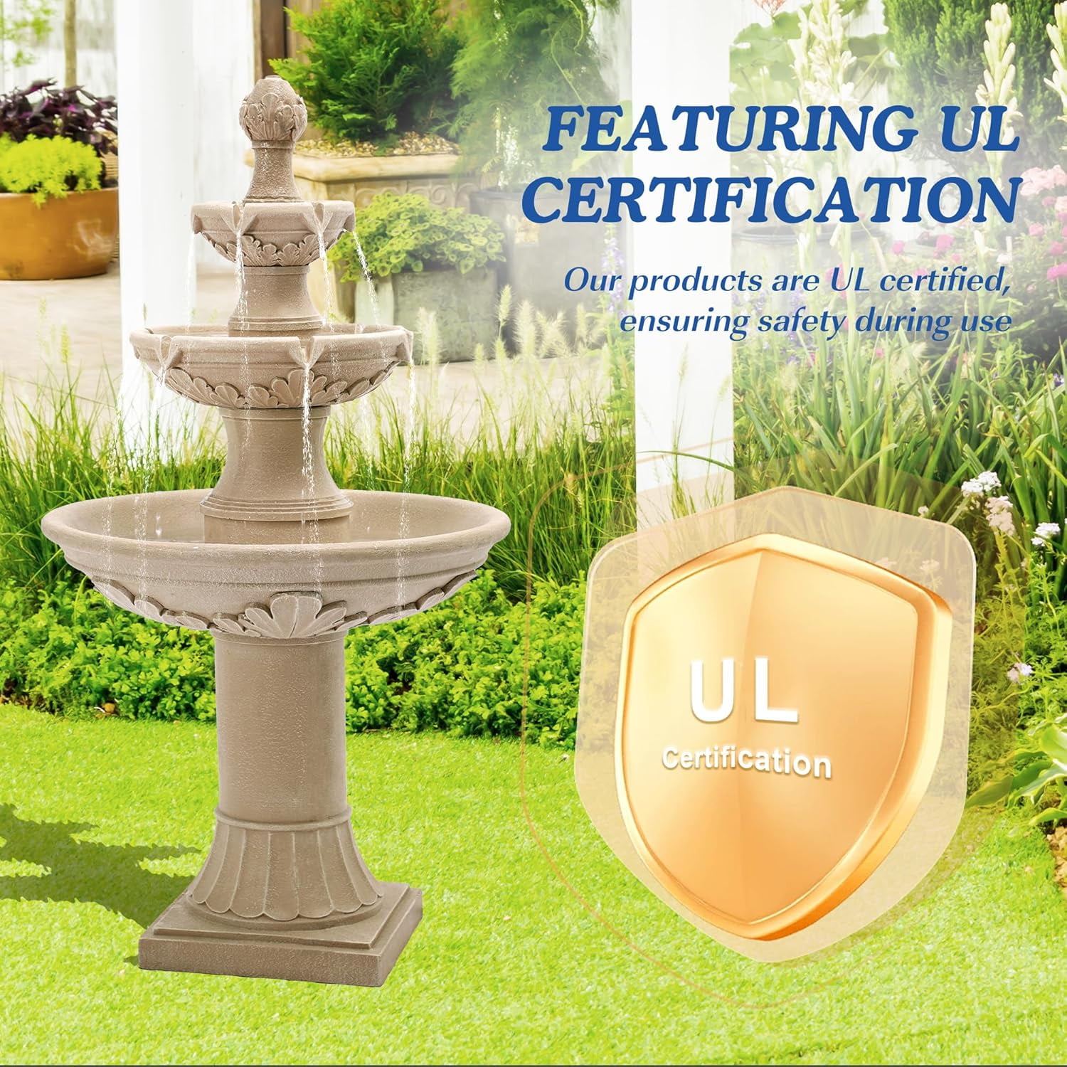 MAGIC UNION Outdoor Garden Water Fountains, 48.4" H Italian Style Fountains and Waterfalls Outside, 3-Tier Large Bubbler Cascading Indoor Floor Water Fountain Features with Pump for Home Yard Decor