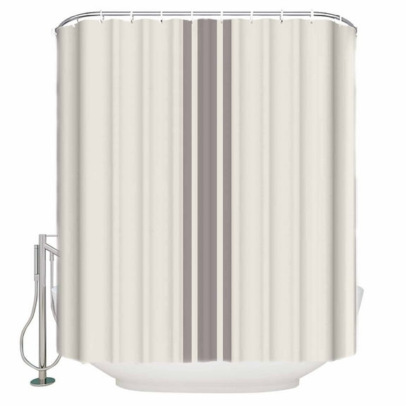 Farmhouse Gray Shower Curtain, 48" x 72", Sripes Cream Background Waterproof Bathroom Curtain Washable Shower Curtain Set with 12 Hooks