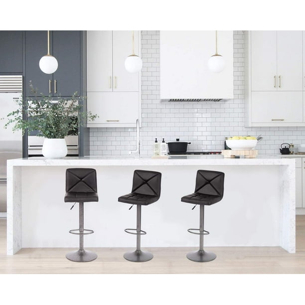 Bar Stools Set of 2 Counter Height Swivel Stool PU Leather Modern