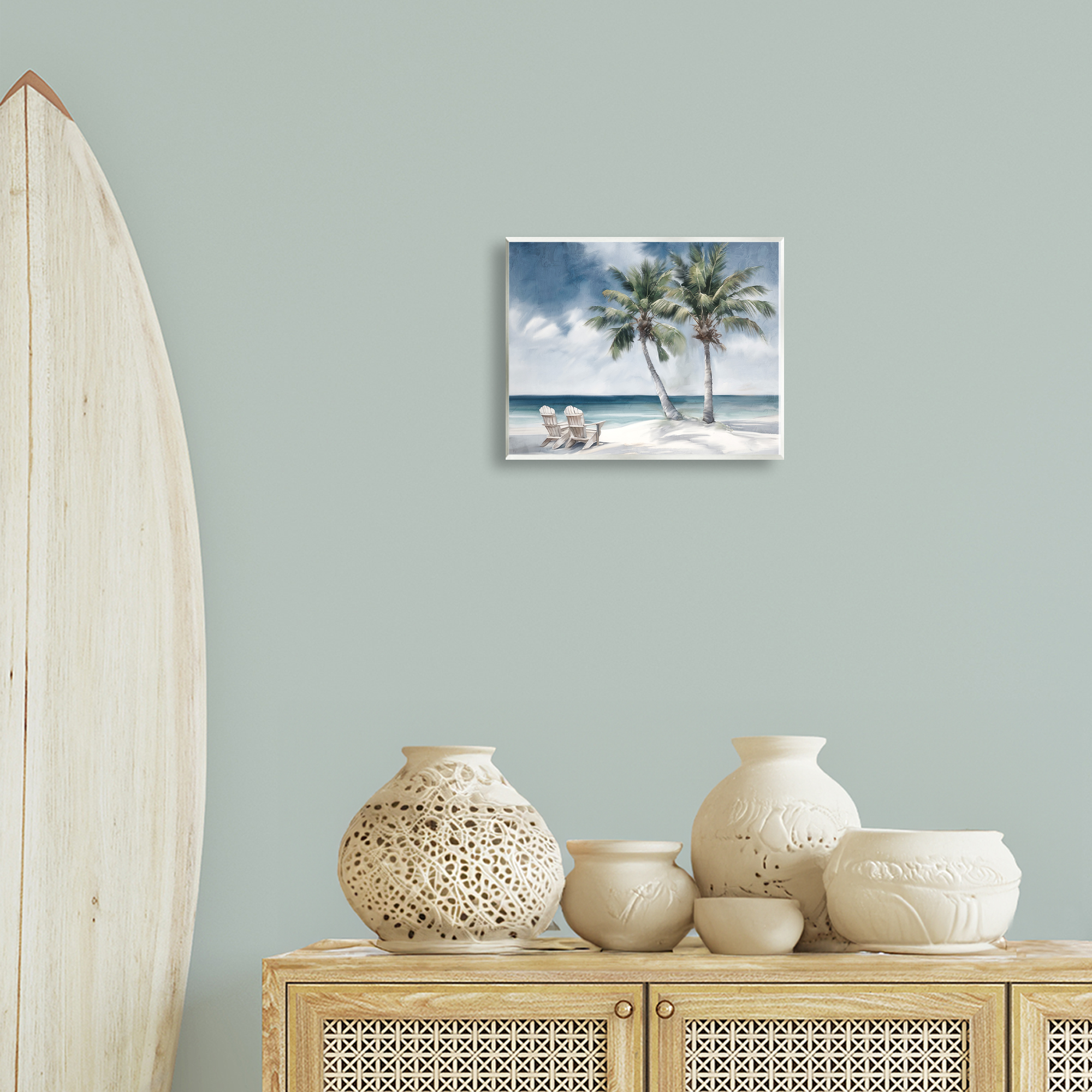 Stupell Industries Peaceful Tropical Landscape Coastal Painting Unframed Art Print Wall Art, 14 x 11