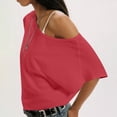 thumbnail image 6 of YUGYXL Womens Cinched Waist Off The Shoulder Tops Dolman Sleeve Banded Bottom Tee Shirts Casual Loose Summer Outfits Red Top M, 6 of 9