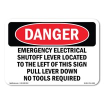 OSHA Danger Sign - Emergency Electrical Shutoff Lever Located | Decal | Protect Your Business, Construction Site, Shop Area |  Made in The USA