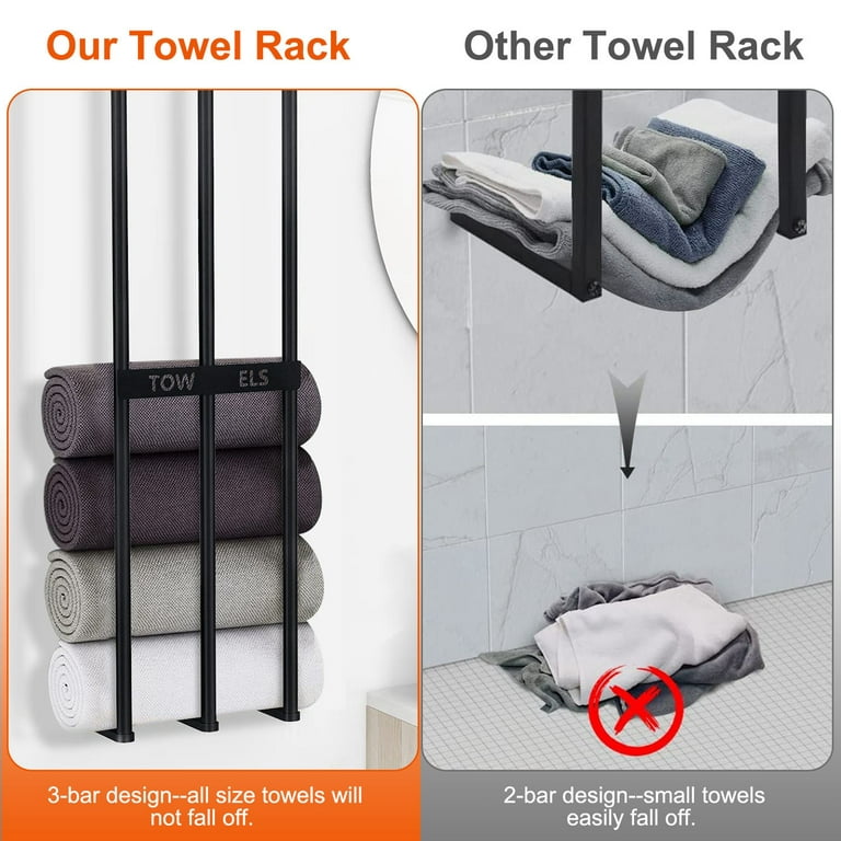 Bathroom Towel Storage Wall, Bethom Towel Rack for Bathroom Wall Mounted,  Bath Towel Holder Wall Can Holds Up to 6 Large Size(63x40 inch) of Rolled