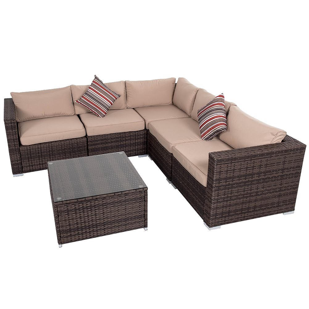 Sundale Outdoor 6 Pieces Wicker Patio Garden Furniture Sectional Sofa Set All Weather Proof Table And 5 Chairs Set Walmart Com Walmart Com